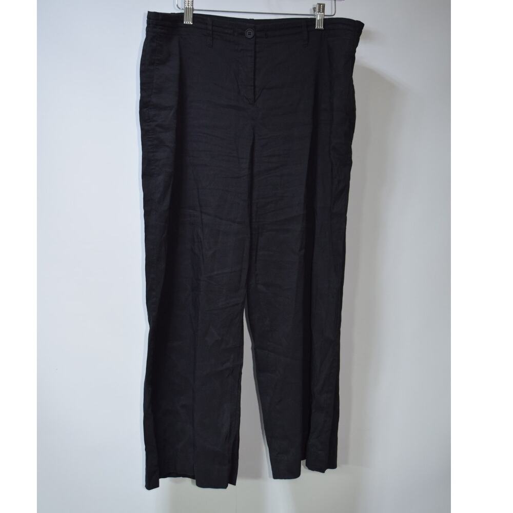 Theory Black Linen Blend Wide Leg Pants Size 10 Tailored Flat Front